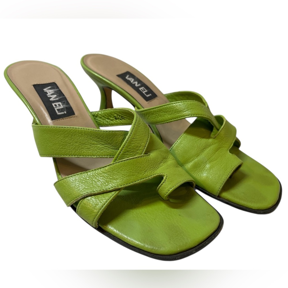 Vaneli Lime Green Leather Heeled Sandals